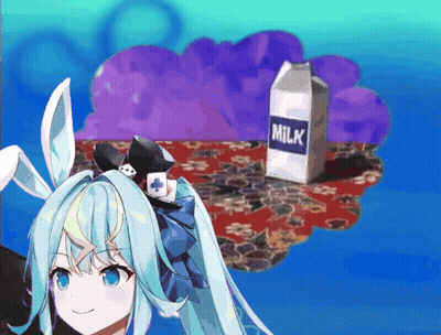 A Carton Of Milk Is Sitting On A Table Next To A Girl With Bunny Ears GIF