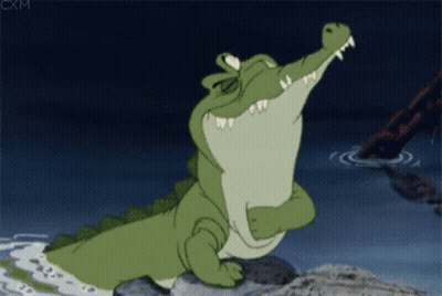 A Cartoon Alligator Is Standing On A Rock With Its Mouth Open GIF
