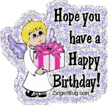 A Cartoon Angel Is Holding A Gift Box And Says Hope You Have A Happy Birthday Sticker