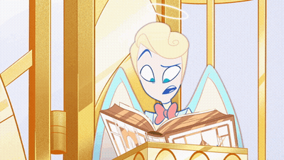 A Cartoon Angel Is Reading A Book While Sitting In A Chair GIF