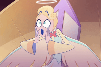 A Cartoon Angel With Wings And A Halo On His Head Looks Surprised GIF
