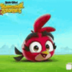 A Cartoon Angry Bird Is Standing In A Field GIF