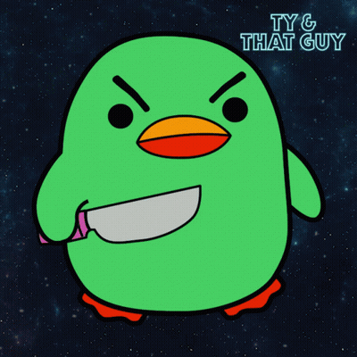 A Cartoon Angry Bird With A Knife In Its Mouth And The Words That 'S Strike One GIF