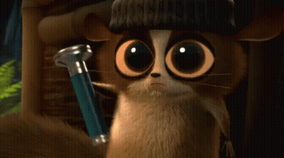 A Cartoon Animal With Big Eyes Is Holding A Flashlight With The Number 3 On It GIF