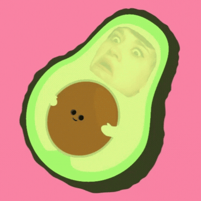 A Cartoon Avocado With A Surprised Face On It GIF