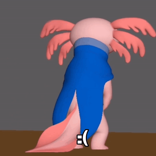 A Cartoon Axolotl Wearing A Blue Shirt Has A Smiley Face On Its Back GIF