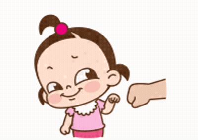 A Cartoon Baby Girl Is Holding A Man 'S Hand . GIF