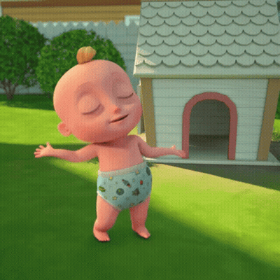 A Cartoon Baby In A Diaper Is Dancing In Front Of A Dog House GIF