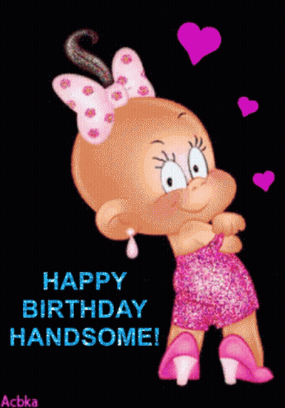 A Cartoon Baby In A Pink Dress With The Words Happy Birthday Handsome GIF