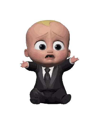 A Cartoon Baby In A Suit And Tie Is Sitting Down With His Arms Outstretched Sticker