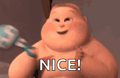 A Cartoon Baby Is Holding A Toothbrush And The Words Nice Are On The Bottom GIF