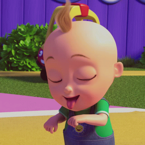 A Cartoon Baby Sticking Out His Tongue In Front Of A Purple Wall GIF