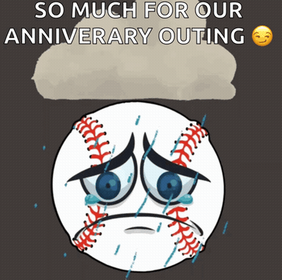 A Cartoon Baseball With A Sad Face And The Words So Much For Our Anniversary Outing GIF