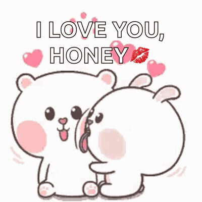 A Cartoon Bear And Rabbit Kissing With The Words I Love You Honey GIF