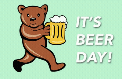 A Cartoon Bear Holding A Beer Mug With The Words It 'S Beer Day GIF