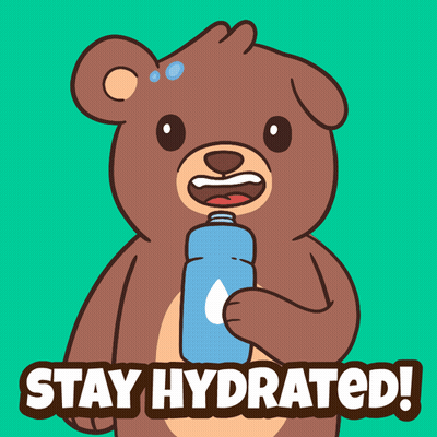 A Cartoon Bear Holding A Water Bottle With The Words Stay Hydrated GIF