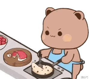 A Cartoon Bear Is Cooking Food In A Frying Pan On A Stove . Sticker