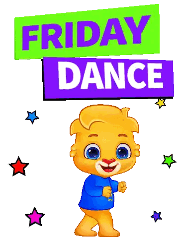 A Cartoon Bear Is Dancing In Front Of A Friday Dance Sign Sticker