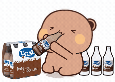 A Cartoon Bear Is Drinking A Bottle Of Ucal Chocolate Milk GIF