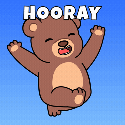A Cartoon Bear Is Flying In The Air With The Word Hooray Above Him GIF