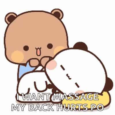 A Cartoon Bear Is Giving Another Bear A Massage And The Bear Is Saying I Want Massage My Back Hurts Po GIF