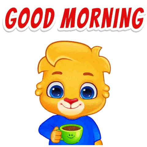 A Cartoon Bear Is Holding A Cup Of Coffee And The Words Good Morning Are Above Him Sticker