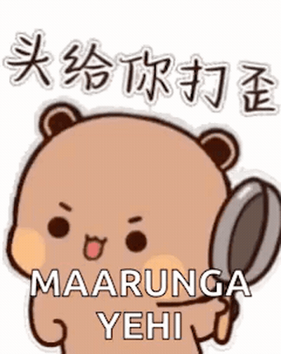 A Cartoon Bear Is Holding A Pan In His Hand And Says Maarunga Yehi . GIF
