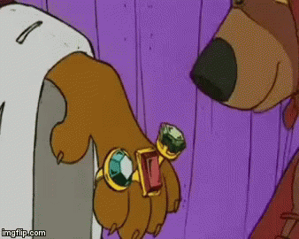 A Cartoon Bear Is Kissing A Woman 'S Hand . GIF