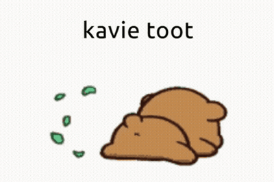 A Cartoon Bear Is Laying Down With A Green Bubble Coming Out Of Its Mouth And The Words " Kavie Toot " On The Bottom GIF