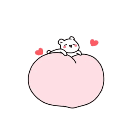 A Cartoon Bear Is Laying On Top Of A Pink Peach Surrounded By Hearts . Sticker