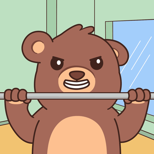 A Cartoon Bear Is Lifting A Barbell With A Window In The Background GIF