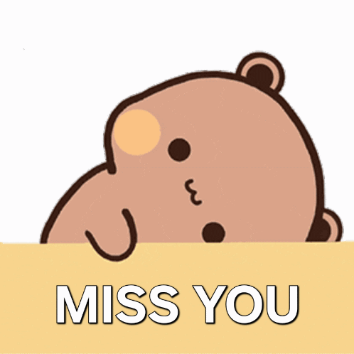 A Cartoon Bear Is Peeking Over A Yellow Wall And Says Miss You GIF
