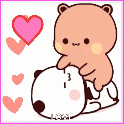 A Cartoon Bear Is Petting Another Bear With A Heart That Says I Love You GIF