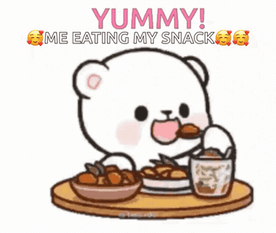 a cartoon bear is sitting at a table eating food with a spoon .