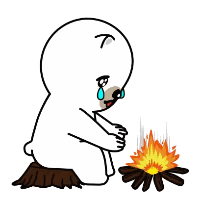 A Cartoon Bear Is Sitting On A Stump Next To A Fire And Crying Sticker