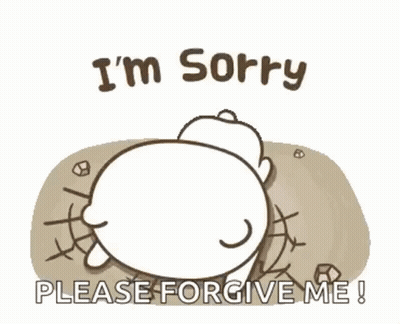 A Cartoon Bear Is Sitting On Top Of A Pile Of Rocks And Asking For Forgiveness . GIF