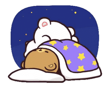 A Cartoon Bear Is Sleeping Under A Purple Blanket . GIF