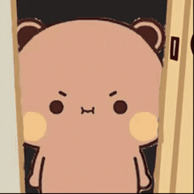 A Cartoon Bear Is Standing In A Doorway Looking At The Camera . GIF