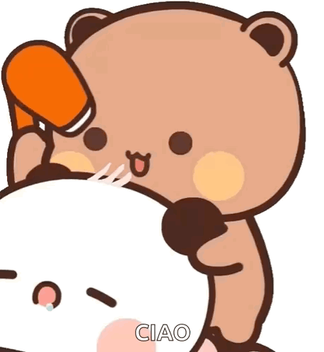 A Cartoon Bear Is Talking On A Cell Phone With Ciao Written On The Bottom GIF