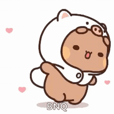 A Cartoon Bear Is Wearing A Pig Costume And Holding A Scarf . GIF