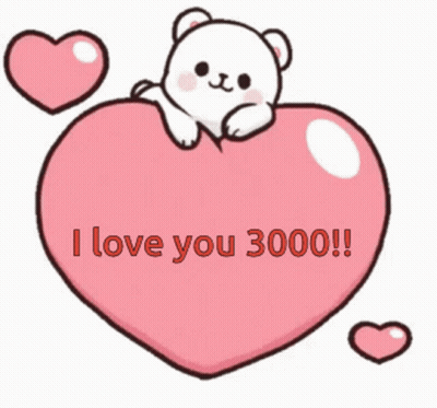 A Cartoon Bear Laying On Top Of A Pink Heart With The Words I Love You 3000 GIF