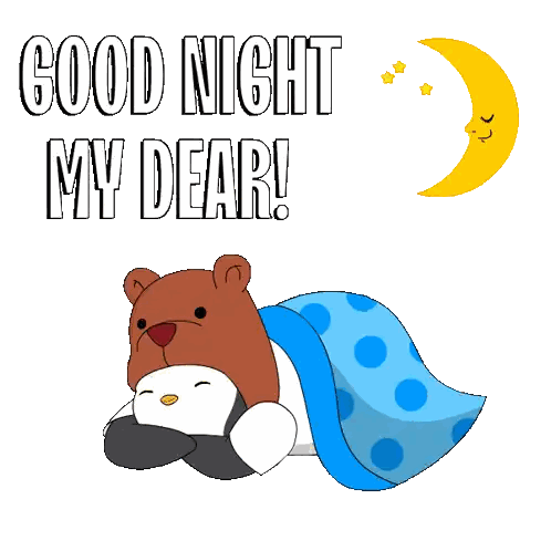 A Cartoon Bear Laying Under A Blue Blanket With The Words Good Night My Dear Written Above It Sticker