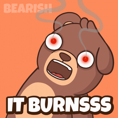 A Cartoon Bear Says It Burnsss With Smoke Coming Out Of His Eyes GIF