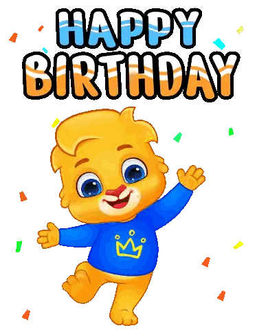 A Cartoon Bear Wearing A Blue Shirt With A Crown On It Is Celebrating His Birthday Sticker