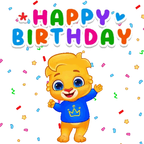 A Cartoon Bear Wearing A Blue Shirt With A Crown On It Is Standing In Front Of The Words Happy Birthday Sticker