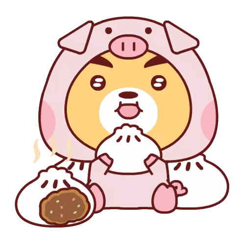 A Cartoon Bear Wearing A Pig Costume Is Eating A Bunch Of Food Sticker