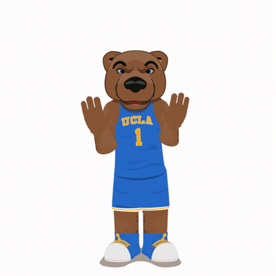 A Cartoon Bear Wearing A Ucla 1 Jersey GIF
