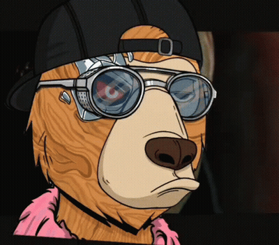 A Cartoon Bear Wearing Glasses And A Hat With The Letter C On It GIF