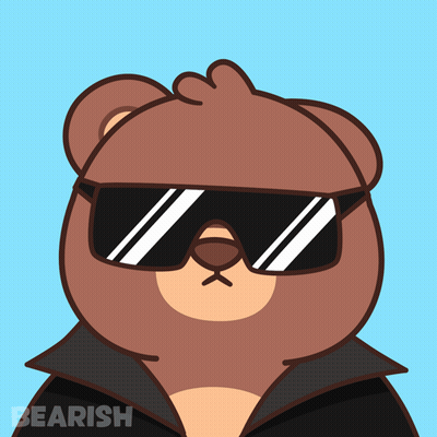 A Cartoon Bear Wearing Sunglasses And A Black Jacket With The Word Bearish Below It GIF
