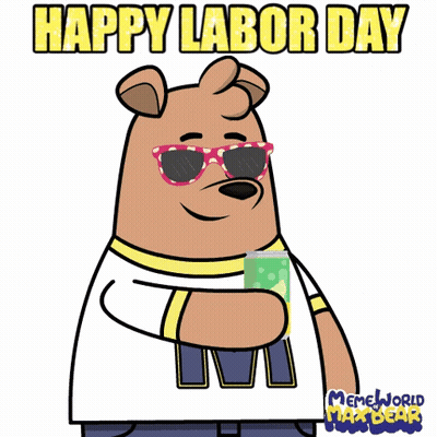 A Cartoon Bear Wearing Sunglasses And A Shirt That Says M On It GIF